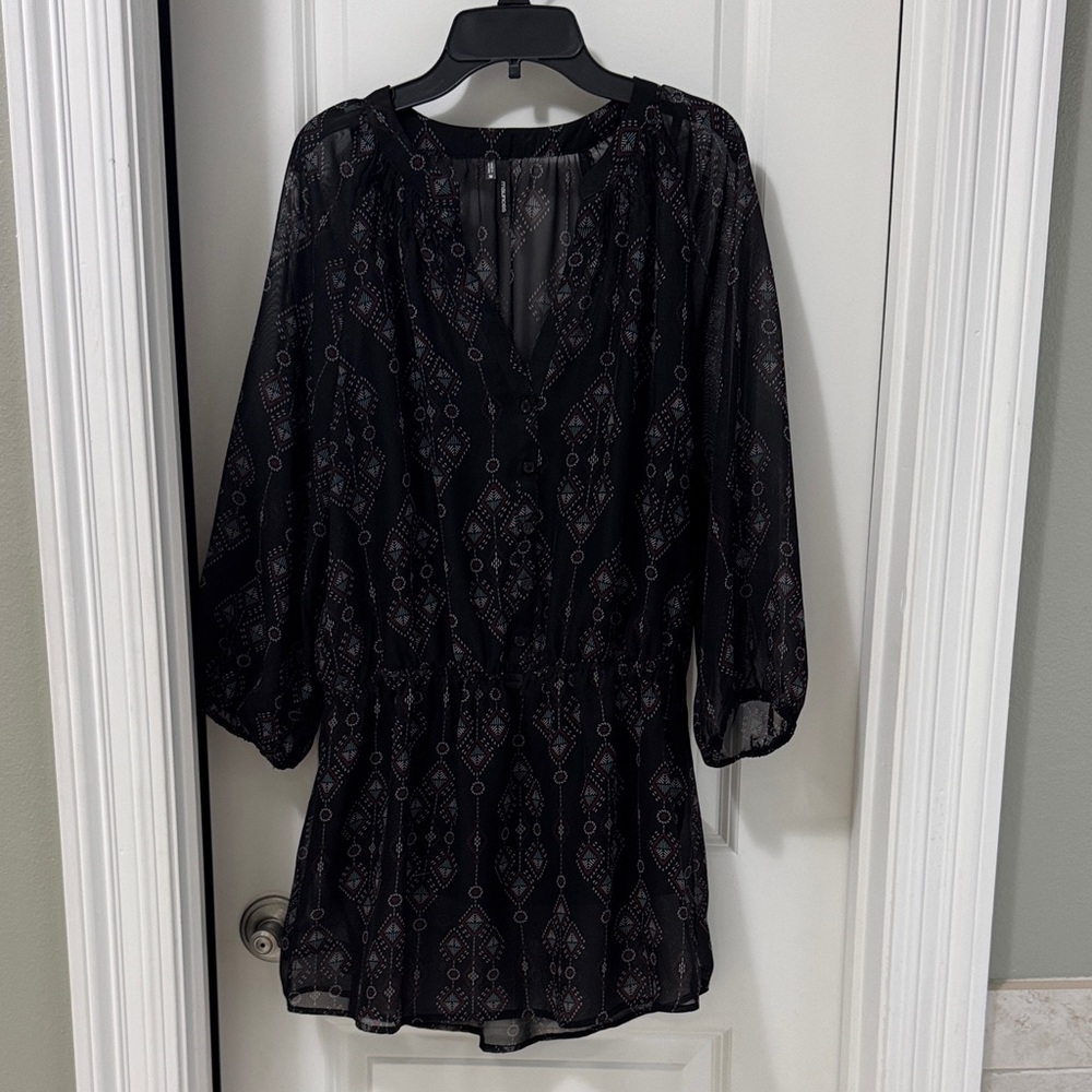 Maurices Black Sheer Printed Peasant Blouse